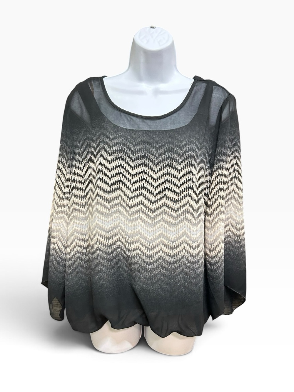 Dressbarn Black Chevron Ombre Layered Tank Sheer Blouse Size M